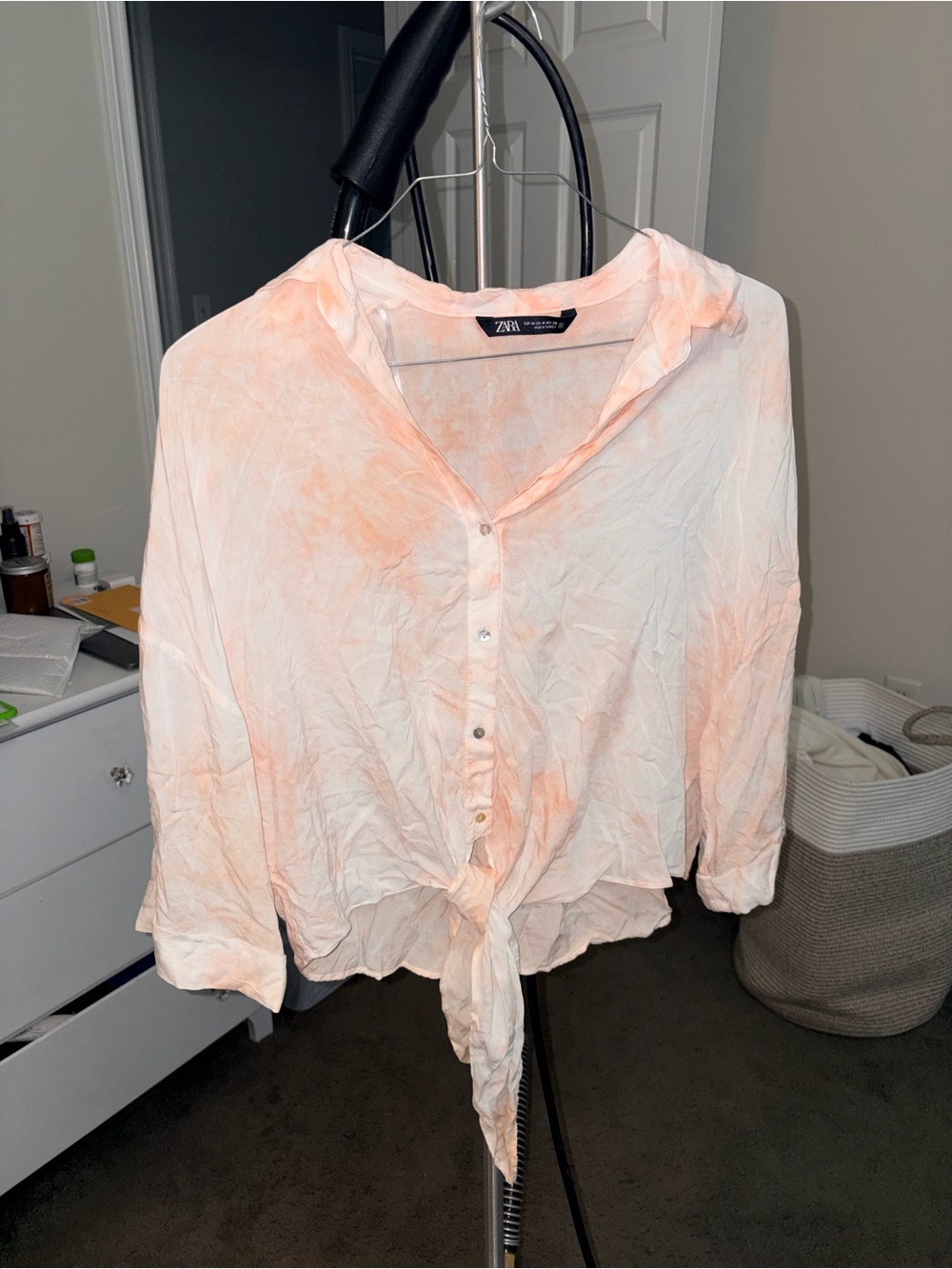 Zara Peach Tie-Dye Button-Front Blouse